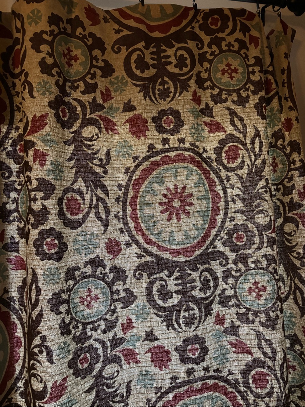Premier Prints Custom Medallion Curtain Panels in Cream, Brown, Burgundy & Teal